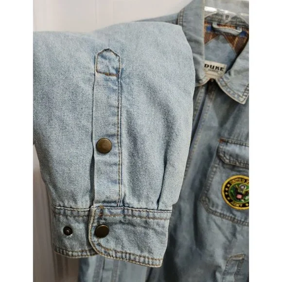 VTG Duke Haband USA Army Jungle Patch Flannel Lined Denim Full Zip Jacket Size M - Picture 6 of 16